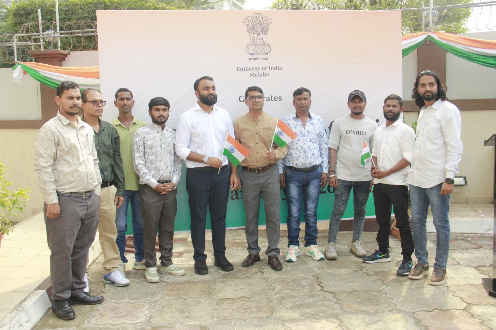 Embassy of India in Malabo celebrated the 77th Republic Day of India at the Embassy premises with patriotic zeal and fervent enthusiasm. Glimpses of the celebration.