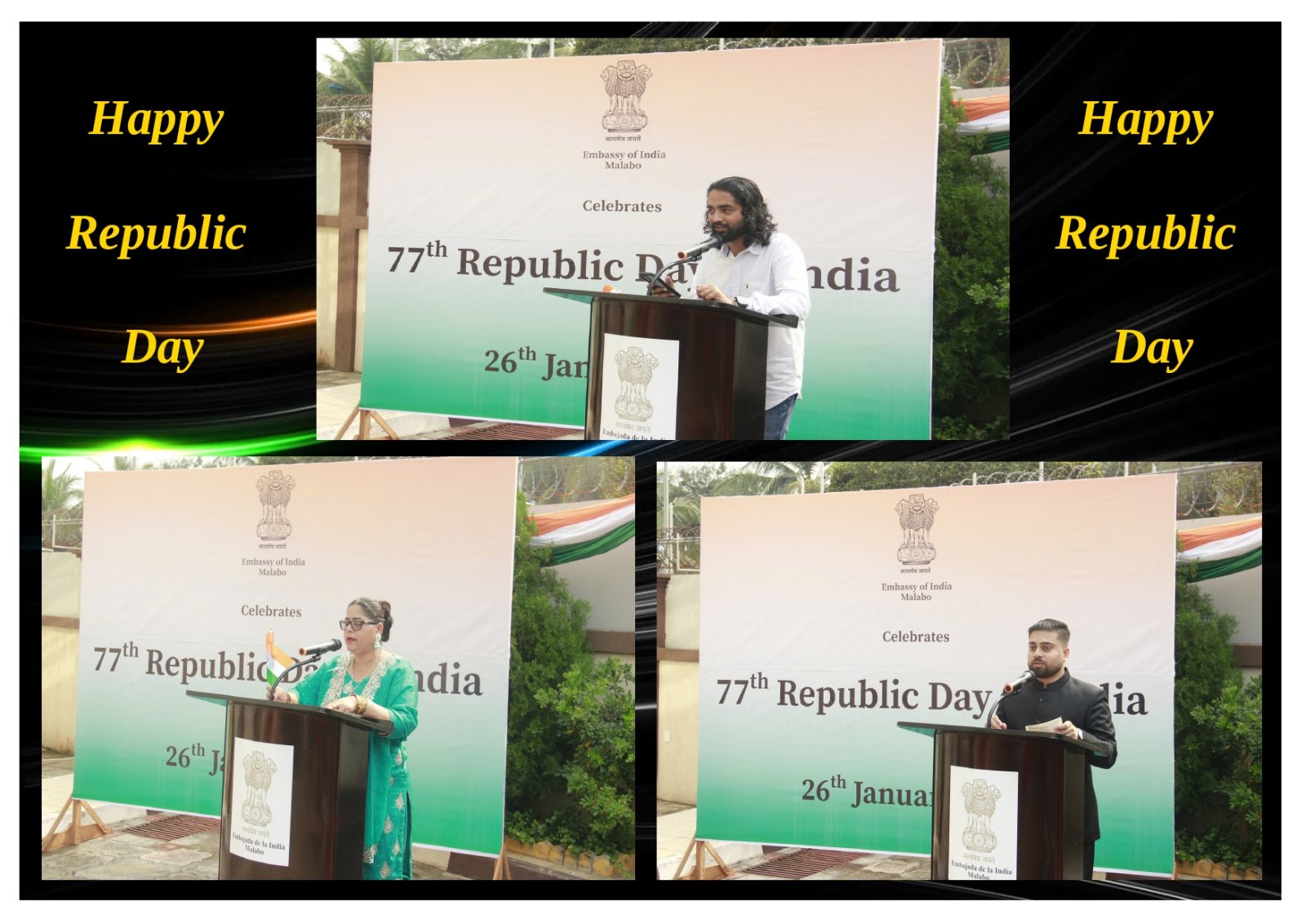 Embassy of India in Malabo celebrated the 77th Republic Day of India at the Embassy premises with patriotic zeal and fervent enthusiasm. Glimpses of the celebration.